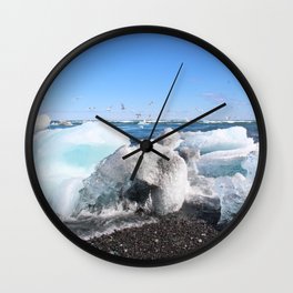 Glistening Ice Wall Clock | Beach, Color, Iceland, Digital, Photo, Ice, Nature, Jokusarlon 