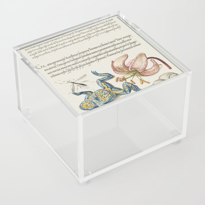 Vintage Calligraphic poster flowers and frog Acrylic Box