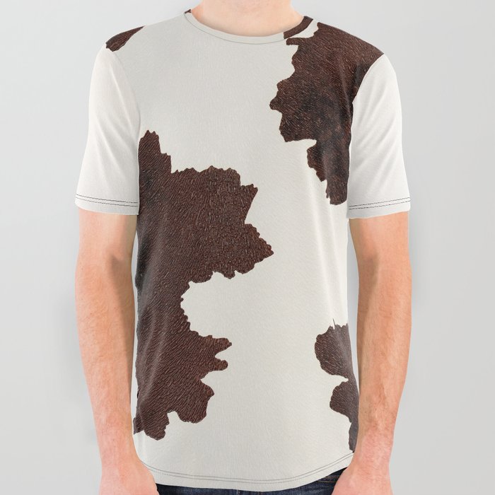 Brown and White Cowhide, Cow Skin Pattern, Farmhouse Decor All Over Graphic Tee