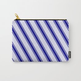 [ Thumbnail: Lavender & Dark Blue Colored Striped Pattern Carry-All Pouch ]