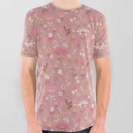 Dusty Rose Wildflowers Cottagecore Ditsy Floral Print All Over Graphic Tee