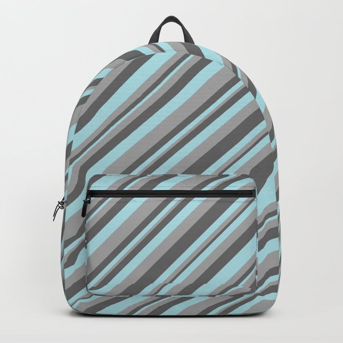 Dim Grey, Powder Blue, and Dark Grey Colored Striped Pattern Backpack