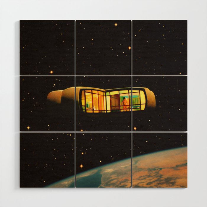 Space Pod - Retro-Futuristic Space House Vintage Collage Art Wood Wall Art