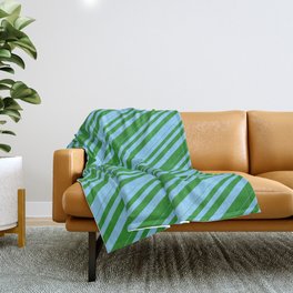 [ Thumbnail: Light Sky Blue and Forest Green Colored Lines/Stripes Pattern Throw Blanket ]