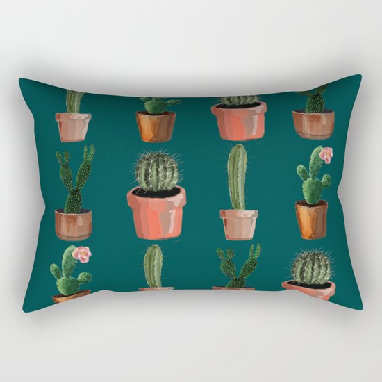 Various Cacti Green Rectangular Pillow