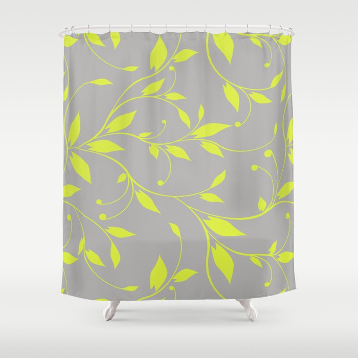 Flowery Vines Grey Lime Green Shower Curtain By Cheryldaniels