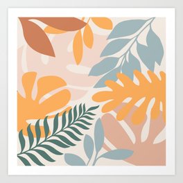 Retro Tropical Leaves Flat Illustration Art Print