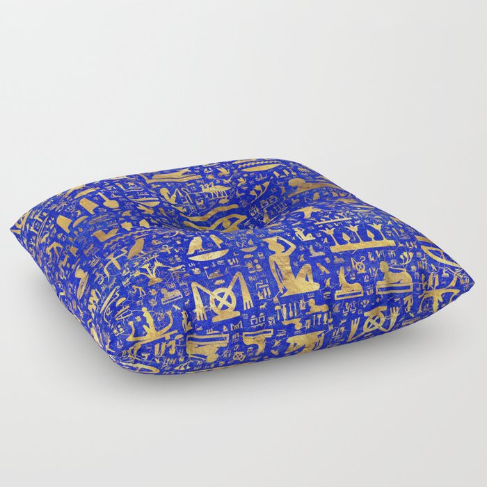 Ancient Egyptian hieroglyphs -Lapis Lazuli and Gold Floor Pillow