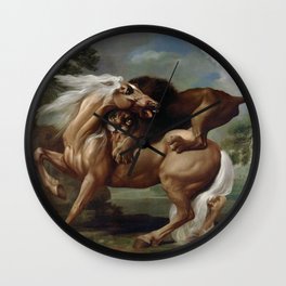 A Lion Attacking a Horse Wall Clock