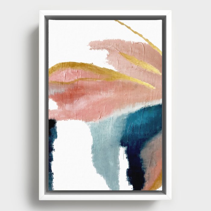 Exhale: a pretty, minimal, acrylic piece in pinks, blues, and gold Framed Canvas