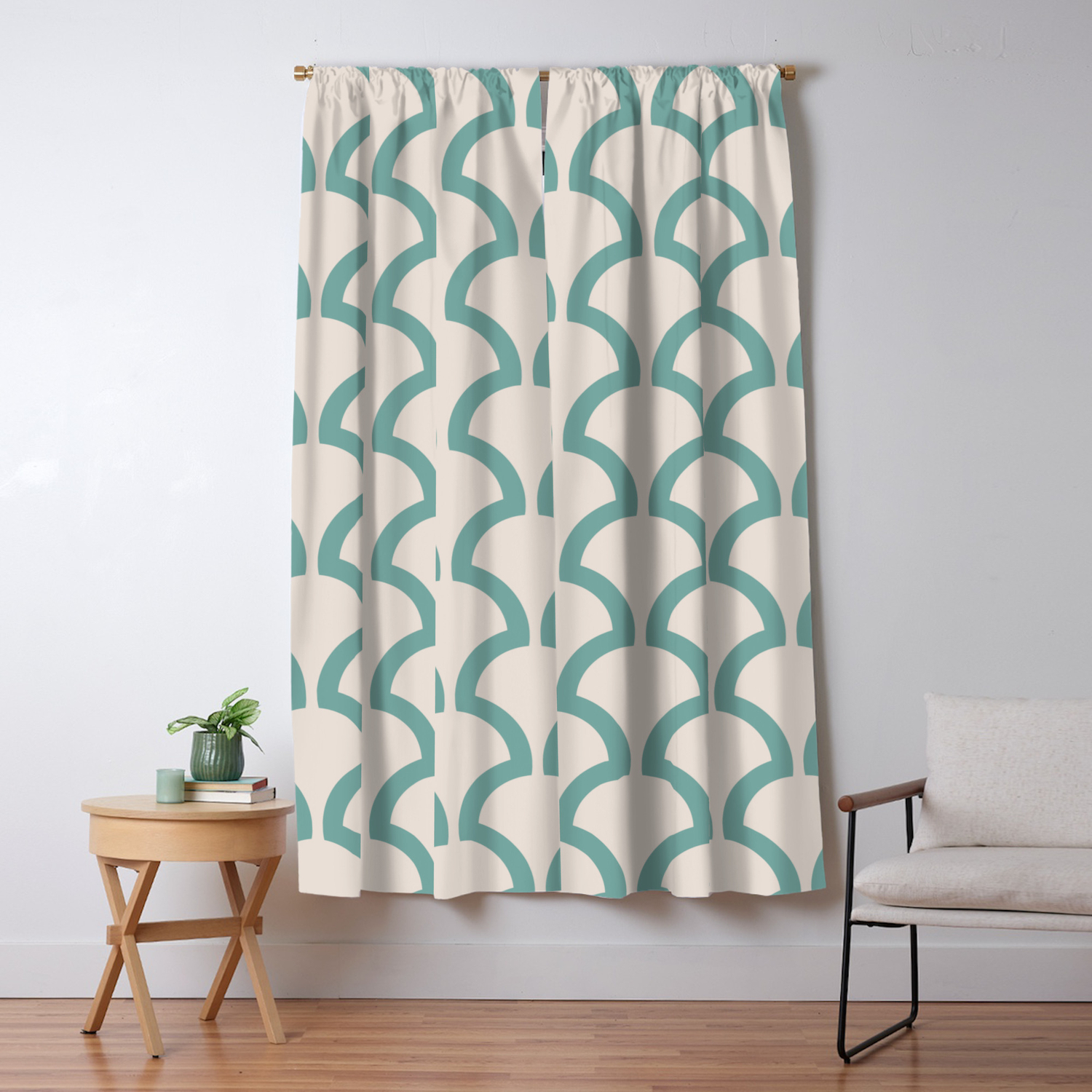 Classic Fan Or Scallop Pattern 489 Green And Beige Blackout Curtain By Tonymagner Society6