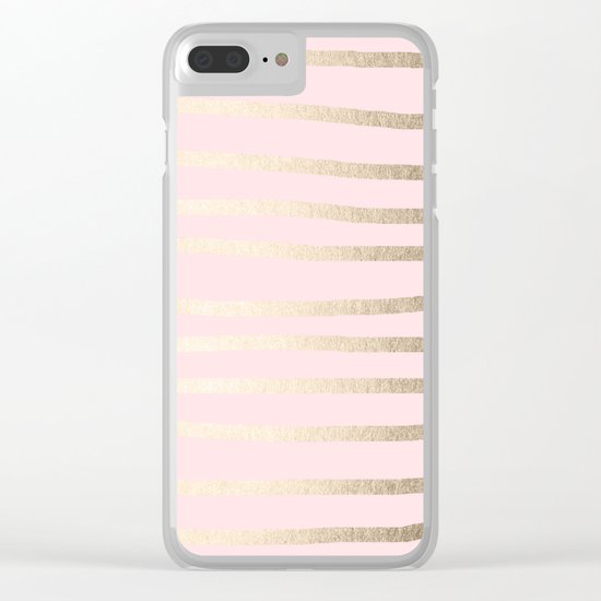 Drawn Stripes White Gold Sands on Flamingo Pink Clear iPhone Case