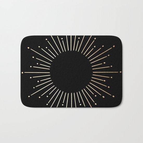 Sunburst Gold Copper Bronze on Black Bath Mat