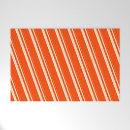 [ Thumbnail: Bisque & Red Colored Lines/Stripes Pattern Welcome Mat ]