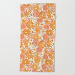 70s Floral - Pink & Orange Beach Towel
