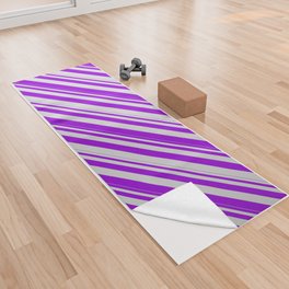 [ Thumbnail: Dark Violet and Light Gray Colored Lines Pattern Yoga Towel ]