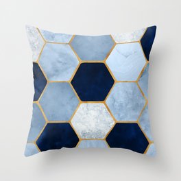 Deco Blue Marble Tile Pattern Throw Pillow
