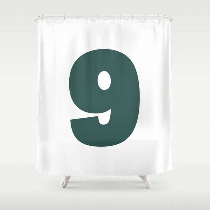 9 (Dark Green & White Number) Shower Curtain
