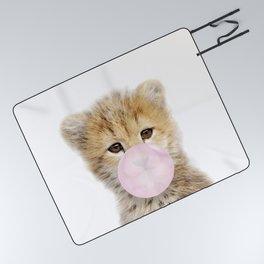 Baby Cheetah Blowing Bubble Gum Print by Zouzounio Art Picnic Blanket