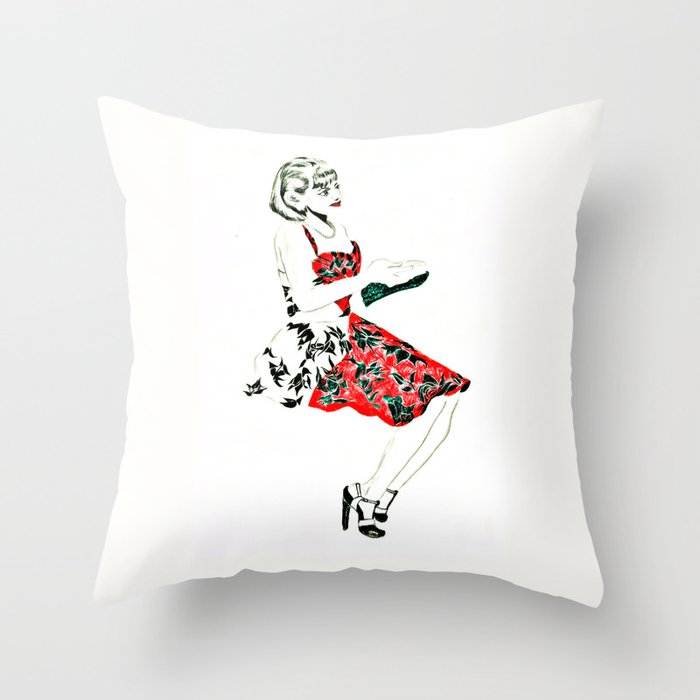 C in red dress Throw Pillow
