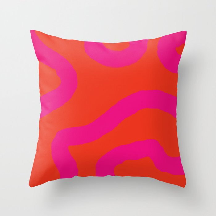 Futchsia Pink Swirled Lines on Red Throw Pillow