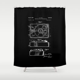 Turntable Patent - White on Black Shower Curtain