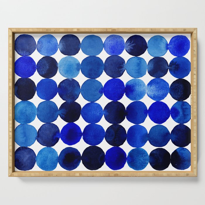 Blue Circles in Watercolor Serving Tray