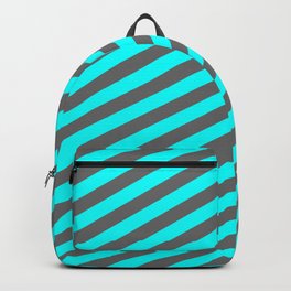 [ Thumbnail: Dim Grey and Cyan Colored Stripes Pattern Backpack ]
