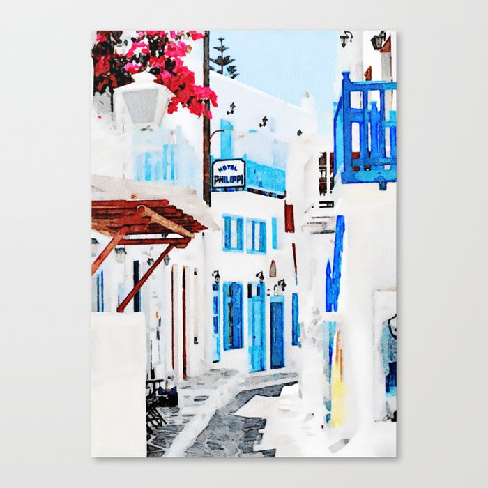 Watercolor Painting of Mykonos Canvas Print