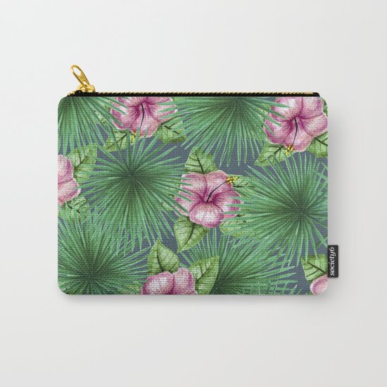 Jungle Love, Palm Leaves And Hibiscus Carry-All Pouch