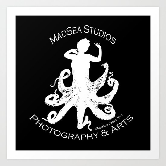 MadSea Nymph, white on black Art Print