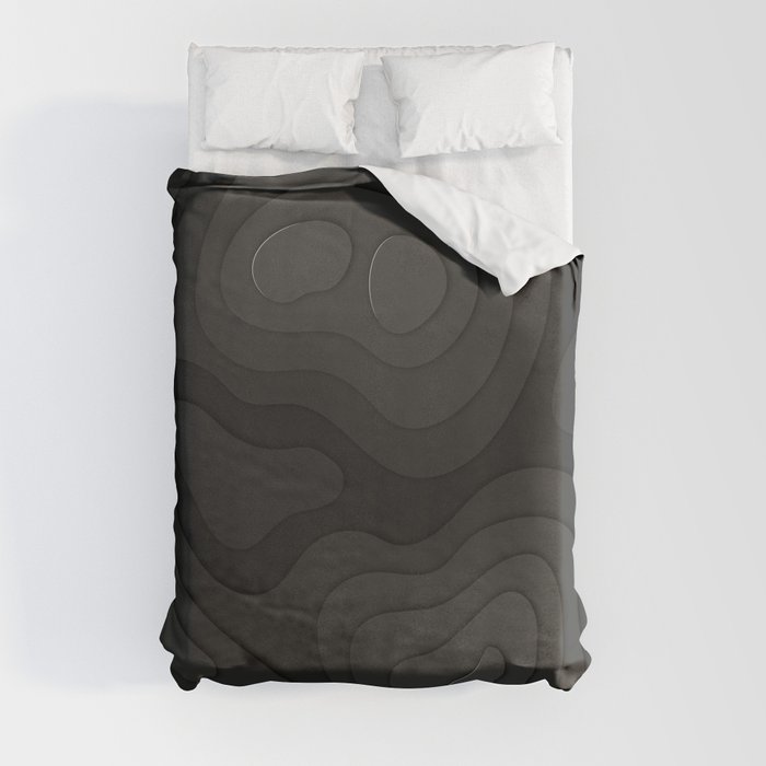 Black Topographic Map Duvet Cover