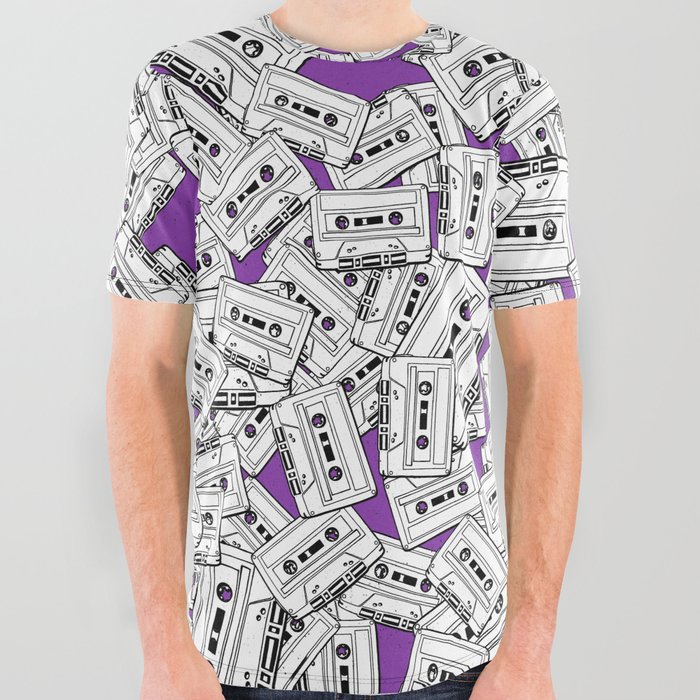 Audio Tape Pattern All Over Graphic Tee