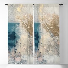 Embrace: a minimal, abstract mixed-media piece in blues and gold with a hint of pink Blackout Curtain