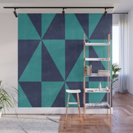 Geometric Triangle Pattern - Turquoise, Blue Wall Mural