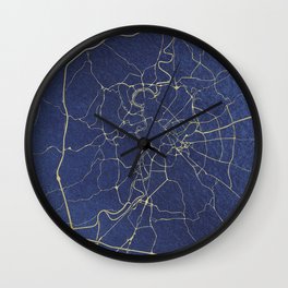 Rome Blue and Gold Street Map Wall Clock