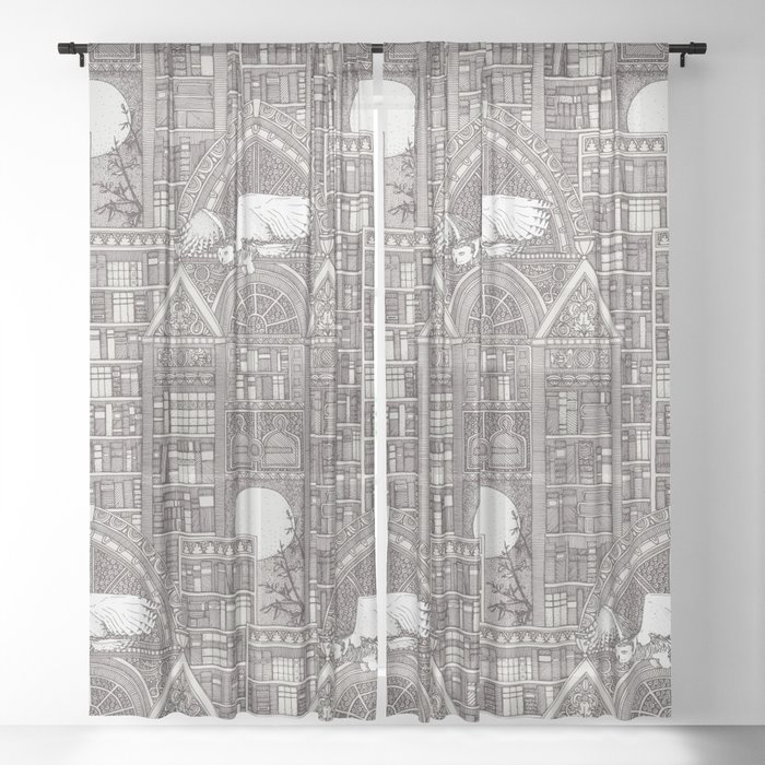 midnight library brown Sheer Curtain