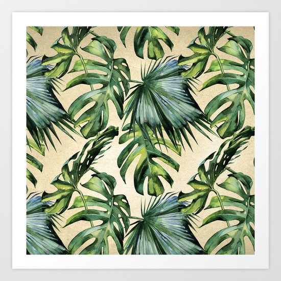 Palm Leaves Greenery Linen Art Print