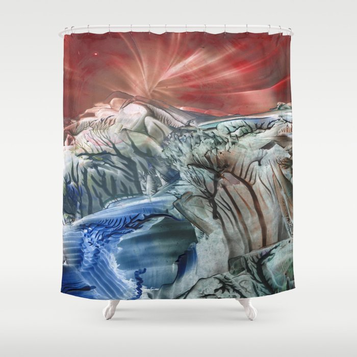 Morphing obscure horizons into shifting emotions Shower Curtain