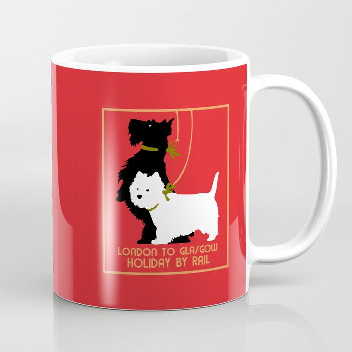 Retro London and Glasgow by train, dogs terriers Coffee Mug