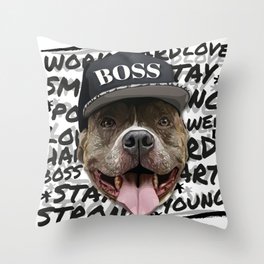 Pitbull Boss Throw Pillow