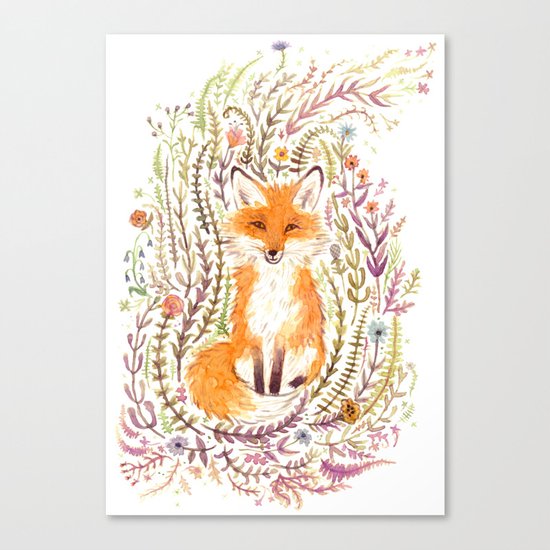 Fox and Flowers II Canvas Print