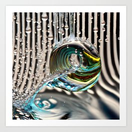 Water Droplets Splash - Modern Art - Black and White Design Art Print