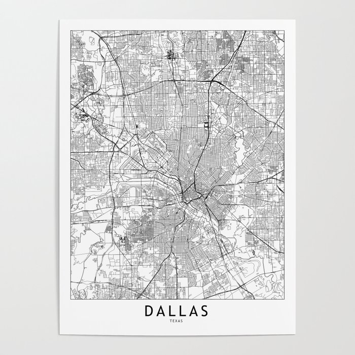 Dallas White Map Poster