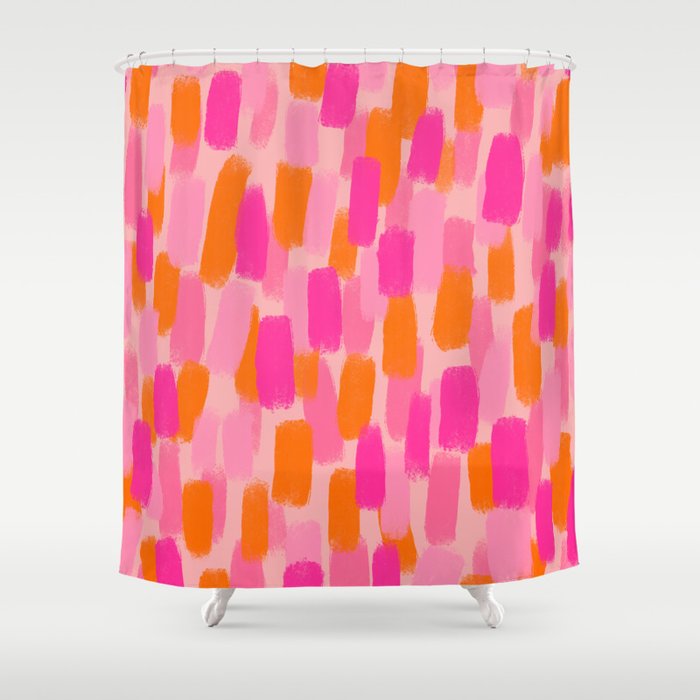 Abstract, Paint Brush Effect, Orange and Pink Shower Curtain
