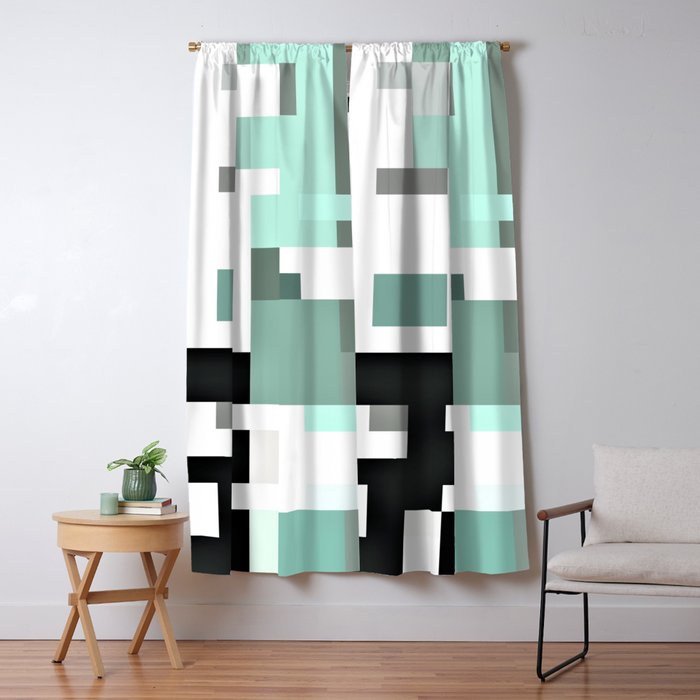 Mint Petrol White Grey Green Abstract Geometric Pattern Blackout