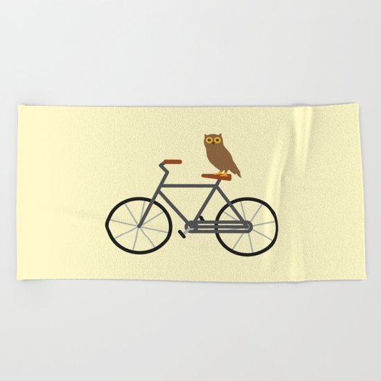 Owl Riding Bike Beach Towel