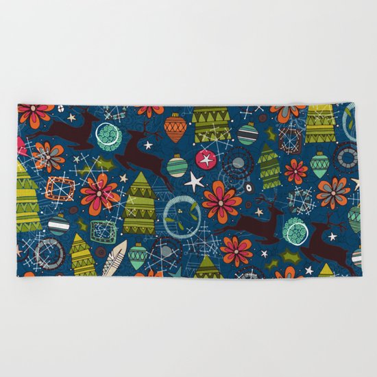 joyous jumble indigo Beach Towel