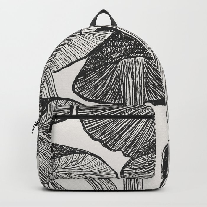 Black White Magic Mushroom Garden Drawing Backpack