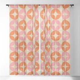 Mid Century Modern Pattern in Pink and Orange Sheer Curtain